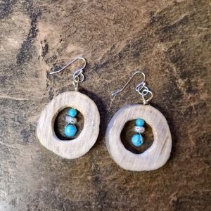 Antler Hoop Earrings Turquoise & Rhinestone Beads